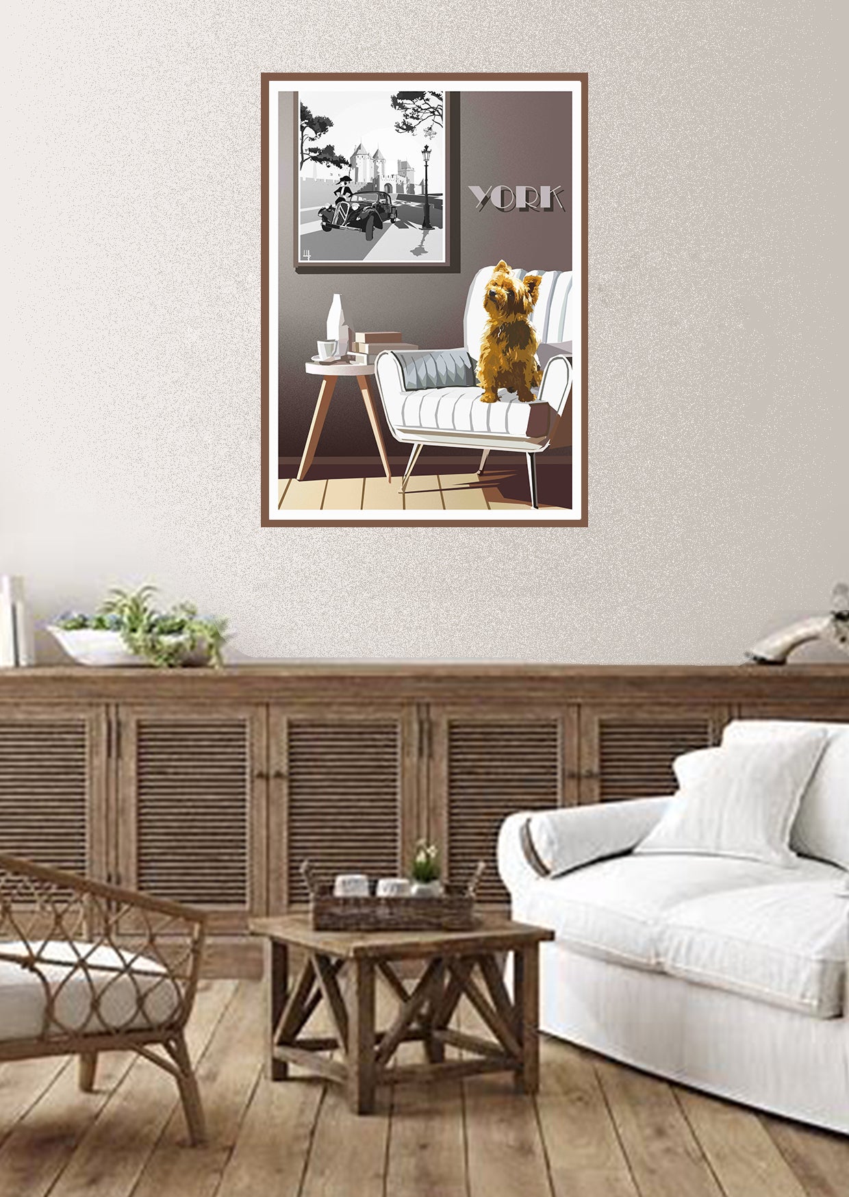 affiche déco - poster design - illustration yorkshire - affiche ville - art mural - décoration murale - affiche chien - style vintage - poster artistique - affiche moderne - yorkshire terrier - décoration intérieure - affiche originale - art déco - affiche colorée - affiche pays - décoration salon - made in France - affiche animaux - pais de chocolatine