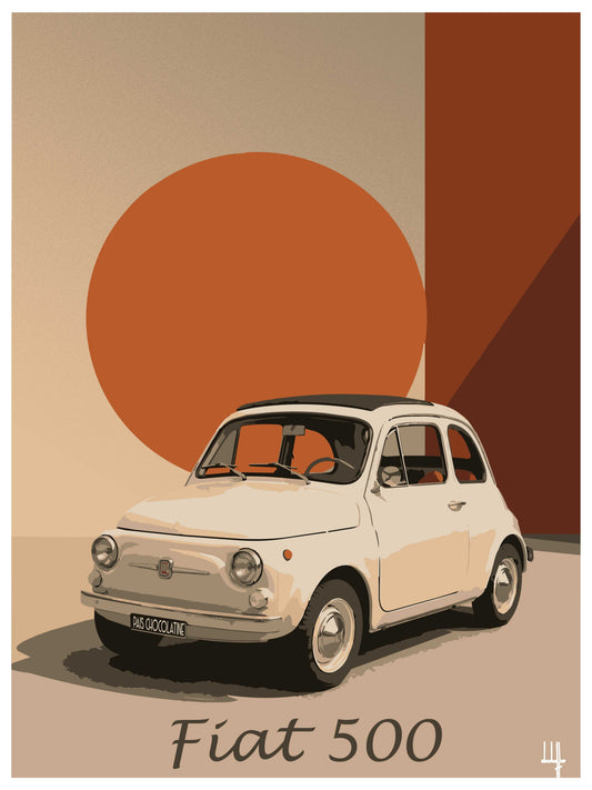 Affiche Fiat 500 vintage – illustration automobile Pais Chocolatine