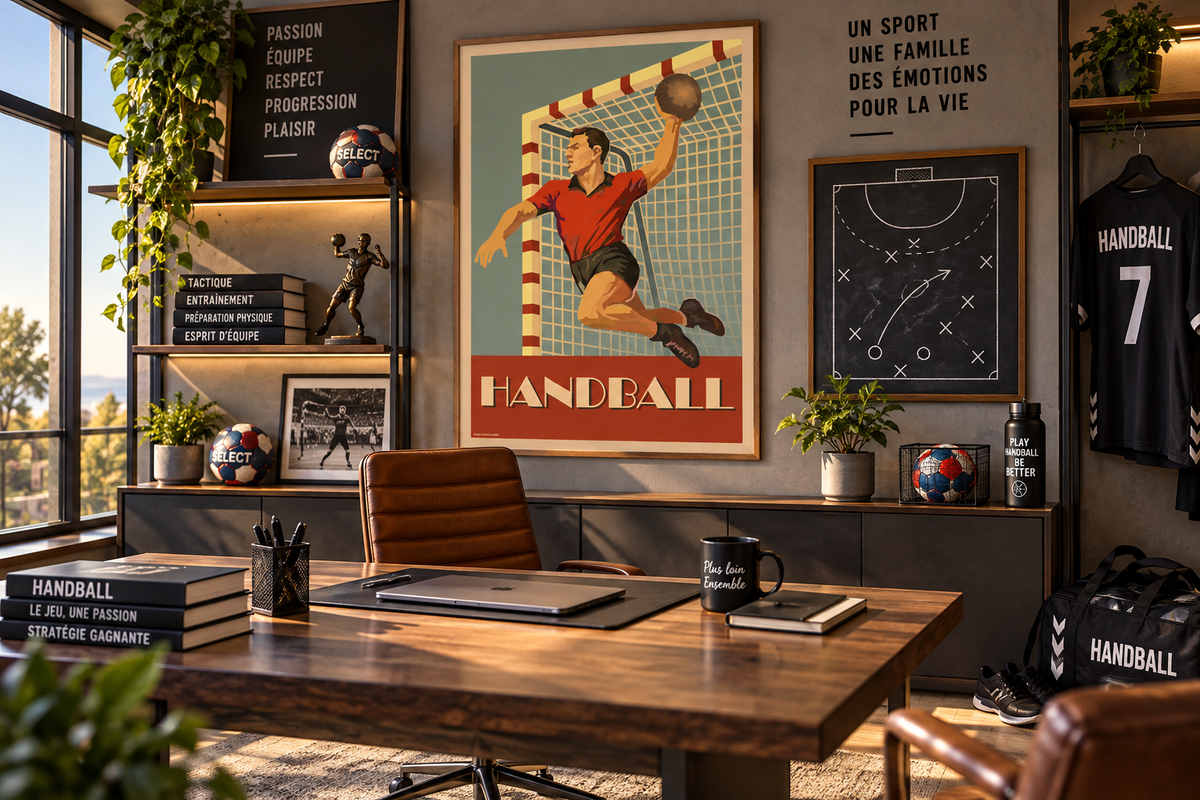 Affiche Handball vintage dans un bureau ambiance sportive – décoration handball Pais Chocolatine