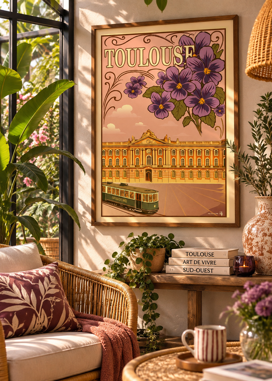 Affiche Violettes de Toulouse vintage en décoration murale – poster rétro Toulouse Occitanie, Pais Chocolatine